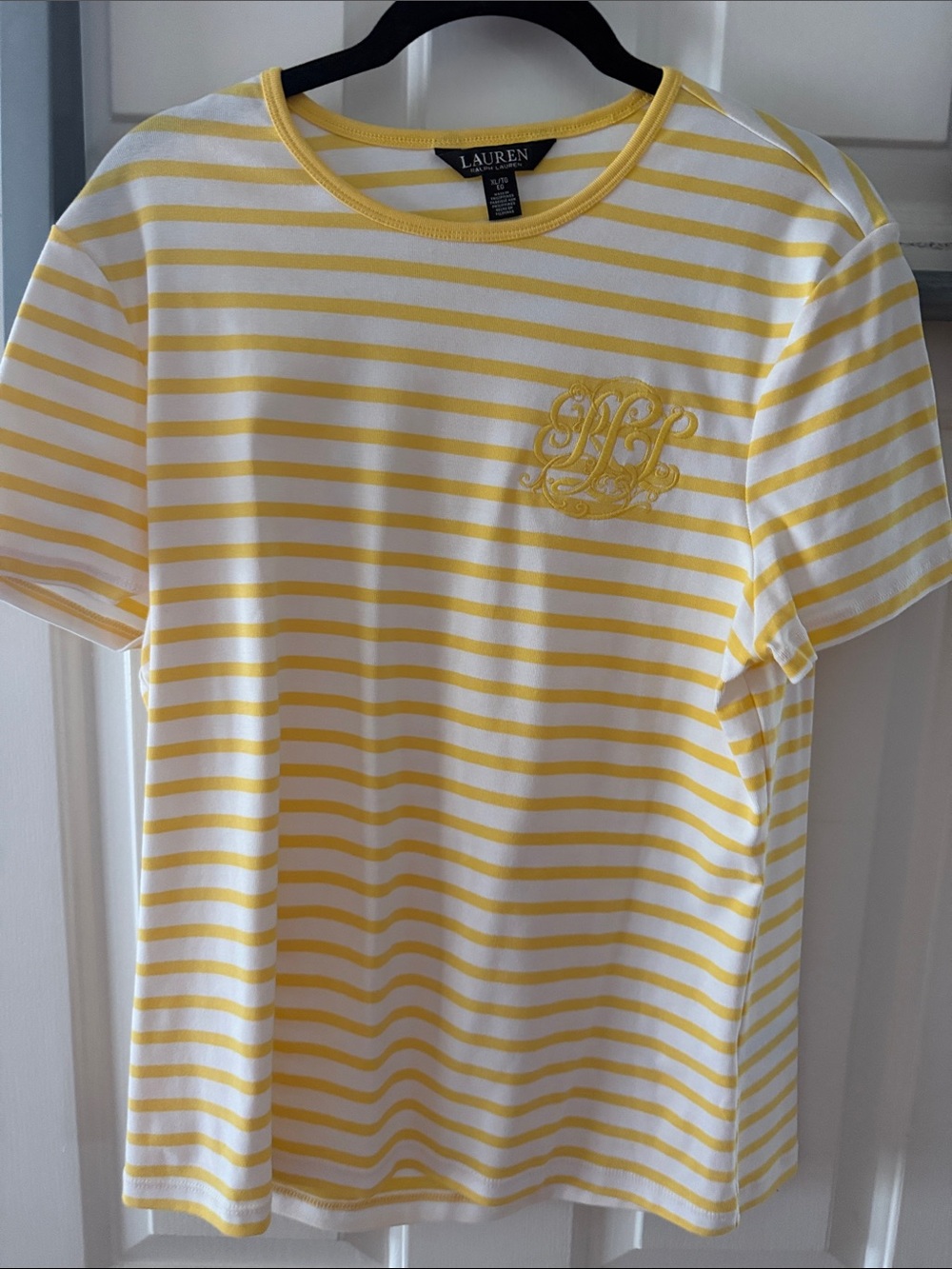 Lauren Ralph Lauren Yellow & White Striped Short-Sleeve Tee with Monogram